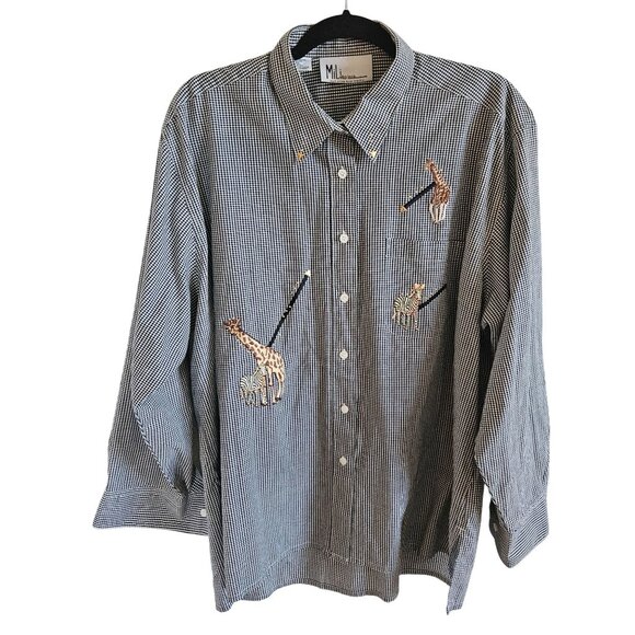 MILI Designs Woman SZ XL Gingham Western Shirt With Embroidered Animals  Novelty - Picture 1 of 9